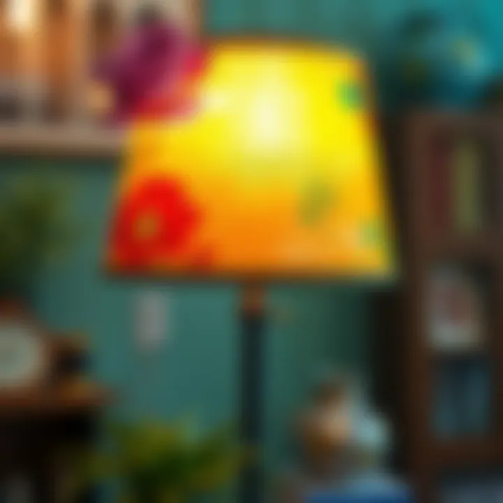 Vibrant Colors on a Lampshade A beautifully painted lampshade showcasing vibrant colors