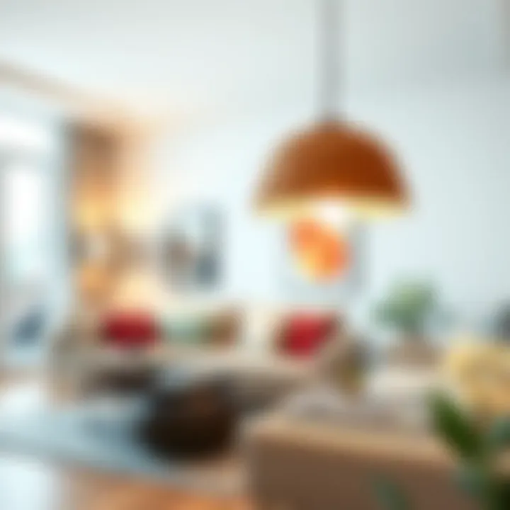 Stylish Living Room with Unique Lampshade A finished, uniquely designed lampshade in a stylish living room