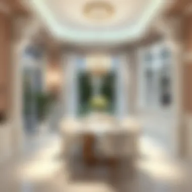 Elegant Dining Space with Soft Lighting An elegant dining space adorned with soft white light, illustrating the role of light in creating a refined atmosphere.