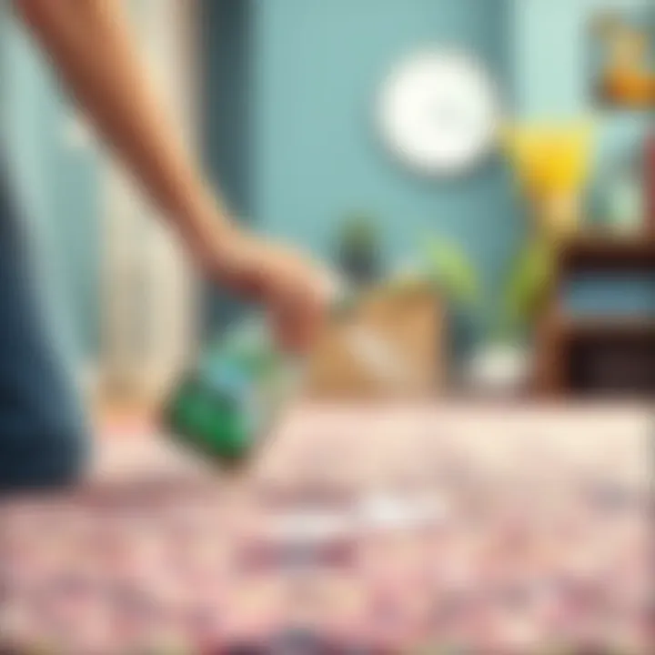 Applying Cleaning Solution A person applying a cleaning solution to a carpet