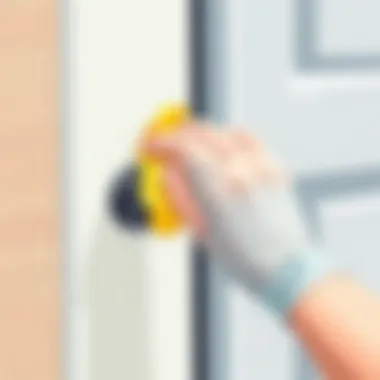 Person using a cloth to clean a knob