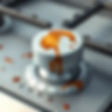 Detailed view of a stained cooktop knob