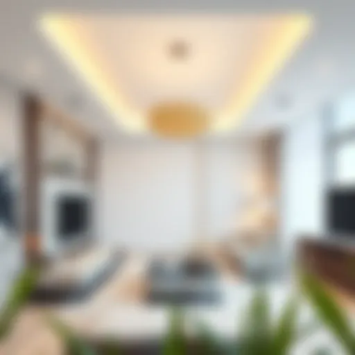 Modern Living Room with Suspended Ceiling Elegant suspended ceiling design in a modern living room