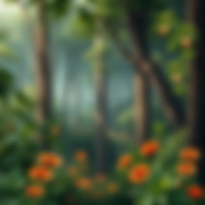 A lush forest with diverse flora