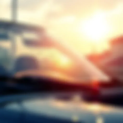 Clear windshield reflecting sunlight after rain