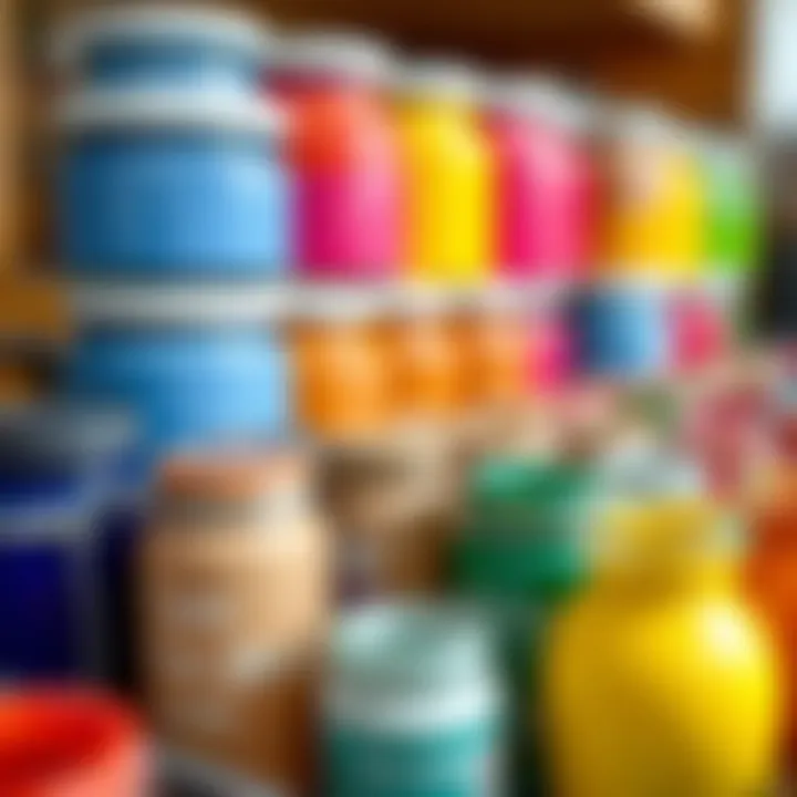 A vibrant selection of ceramic paints displayed in jars