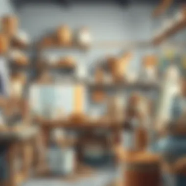 Workshop space with various ceramic painting tools and materials