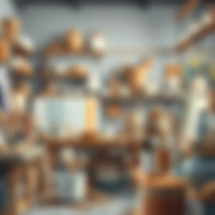 Workshop space with various ceramic painting tools and materials