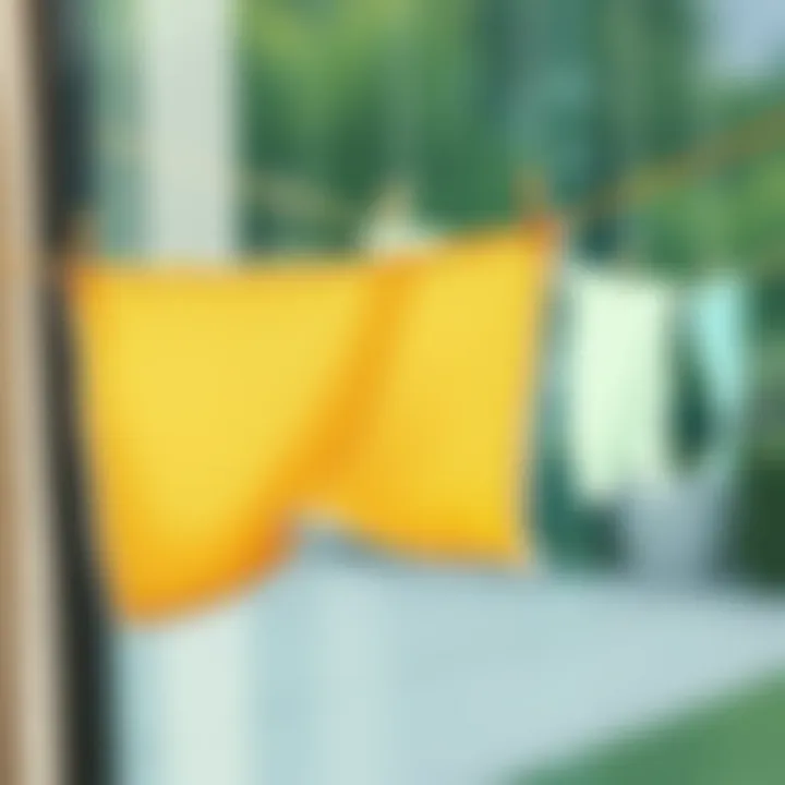 Close-up of a clean glass cloth hanging to dry