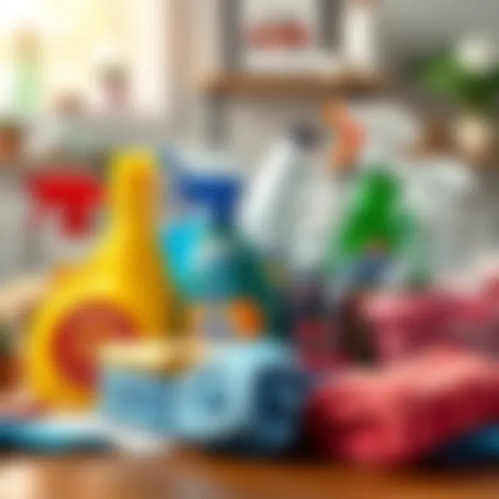 Different cleaning supplies arranged for removing guaj stains