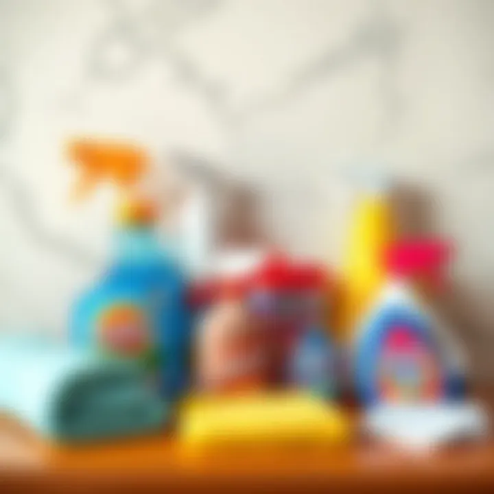 Various cleaning supplies for wall maintenance