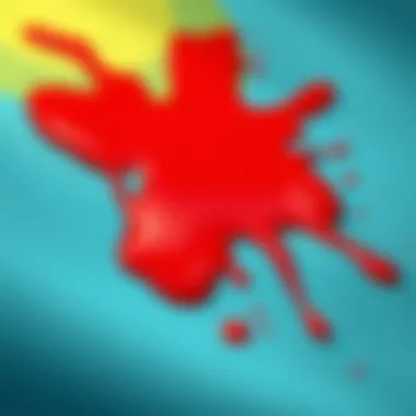 A vibrant fabric with a prominent paint stain