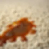 A close-up view of a coffee stain on a carpet
