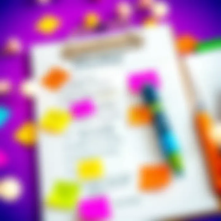 Colorful wedding checklist with notes and markers.