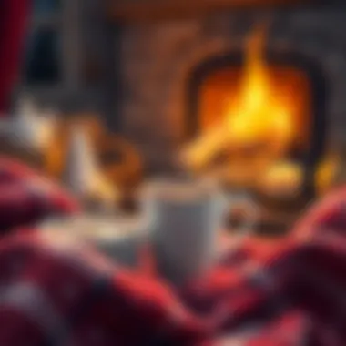 Warm Moments by the Fire A cozy setting with a mug of hot chocolate beside a warm fireplace