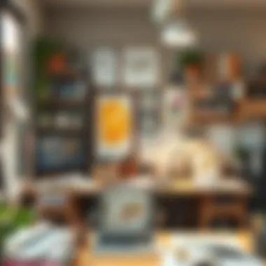 Creative workspace showcasing drawings and inspiration.