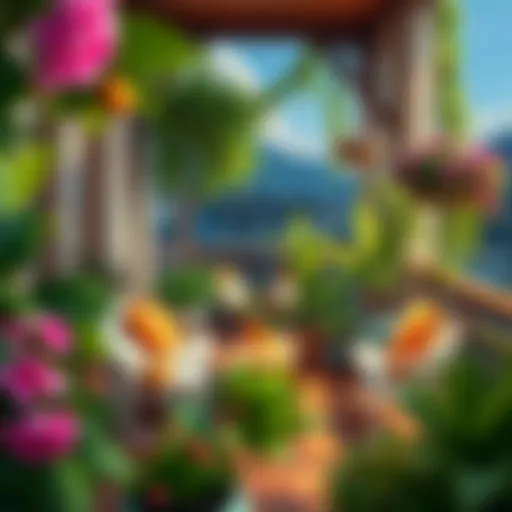 Elegant balcony decor with plants and seating