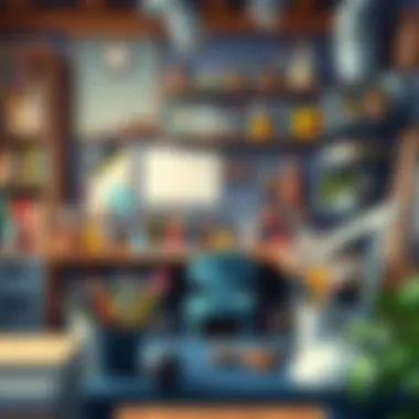 An artistic workspace filled with tools and materials for creative projects.