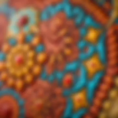 A close-up of intricate patterns in a handmade decorative item.