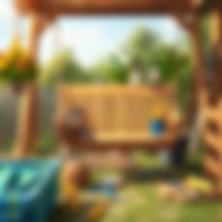 DIY wooden swing project in progress with tools and materials.