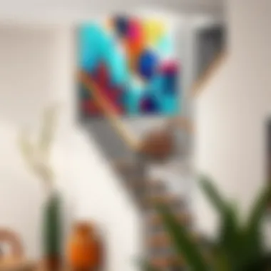 Vibrant wall art complementing staircase