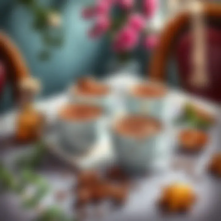 Elegant Hot Chocolate Presentation A beautifully styled table featuring hot chocolate garnished with spices and herbs