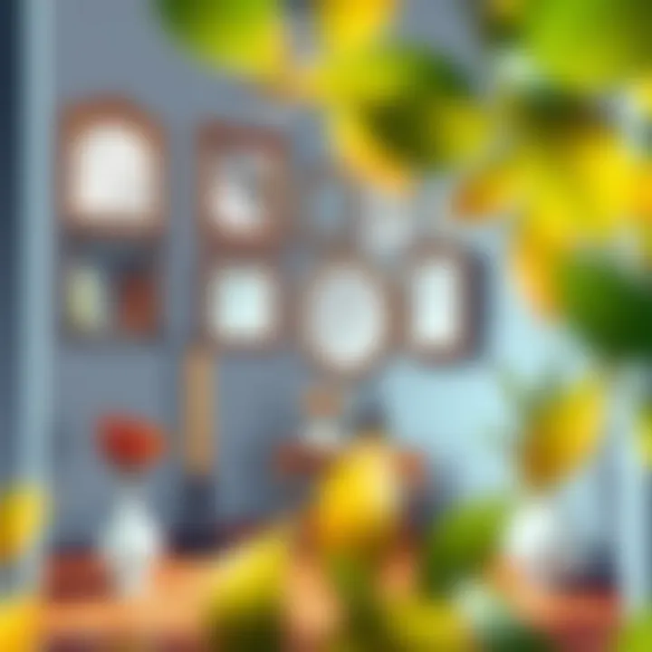 Creative display of mirrors and frames enhancing the entrance