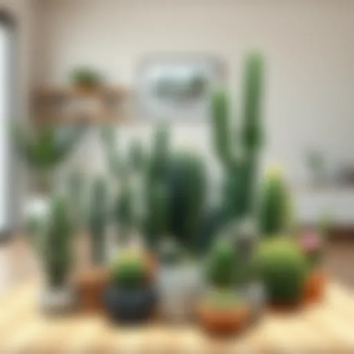 A stunning arrangement of various cacti in a modern living space
