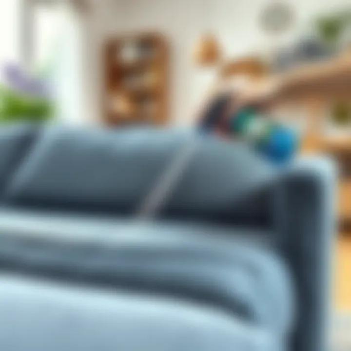 Applying a cleaning solution to a fabric sofa