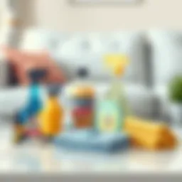 Upholstery cleaning supplies arranged on a clean surface