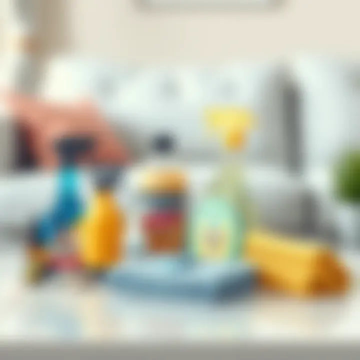 Upholstery cleaning supplies arranged on a clean surface