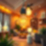 Illustration of energy-saving light bulbs in a cozy home environment