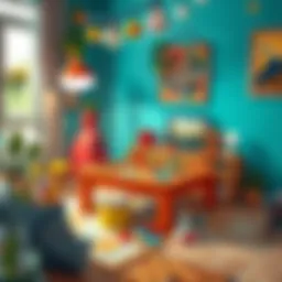 Creative game setup with colorful materials