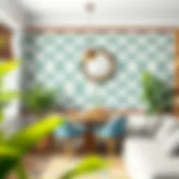 A beautifully decorated wall showcasing wallpaper over tiles