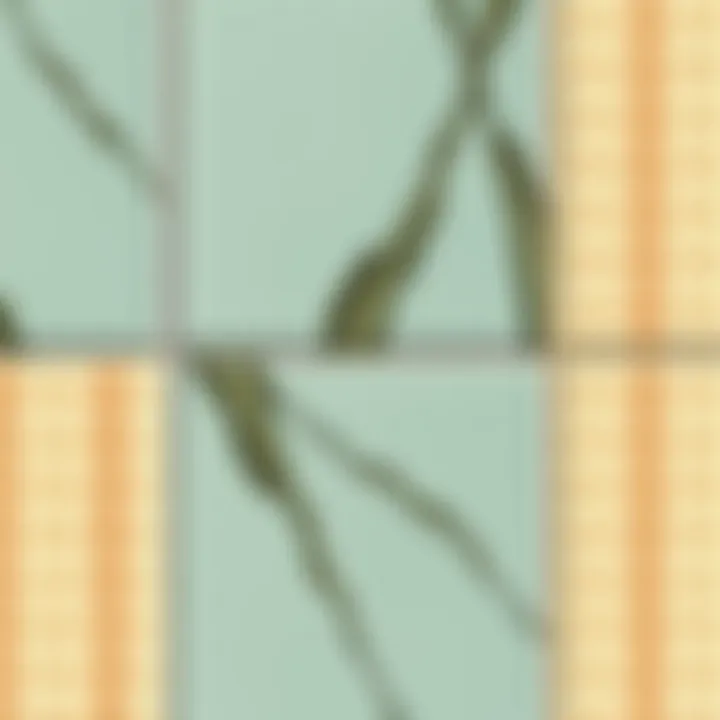 Close-up of wallpaper texture applied over a tiled surface