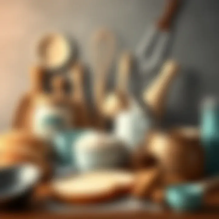 Baking tools and equipment for bread making arranged neatly