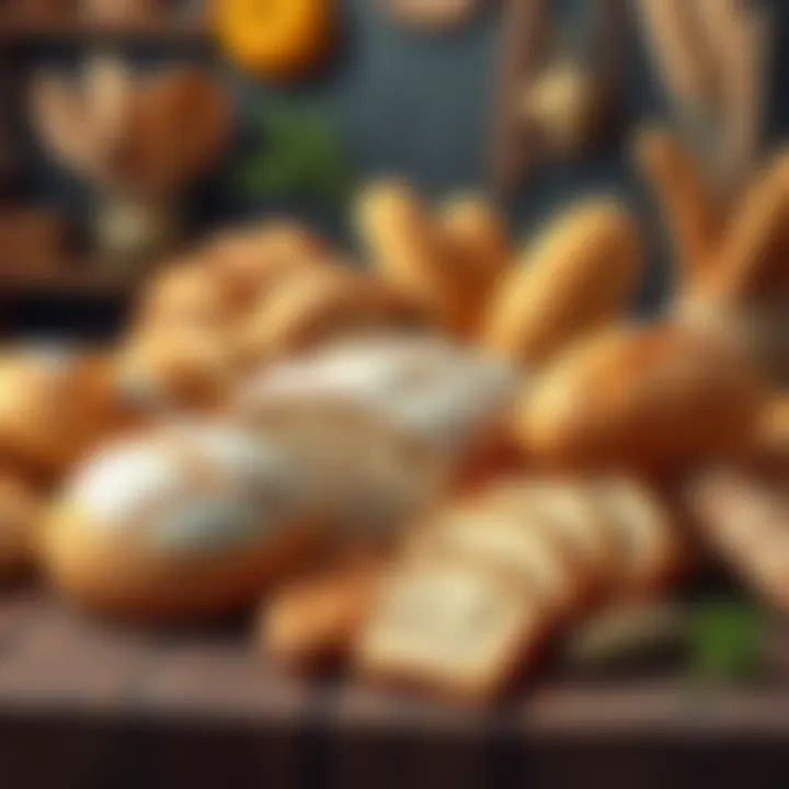 Variety of bread types displayed on a rustic table