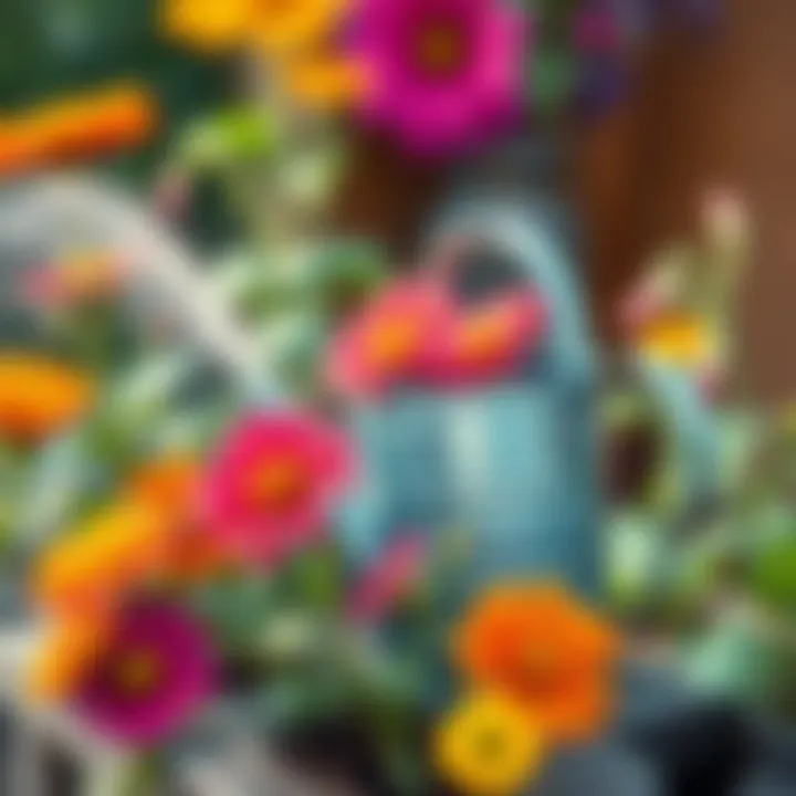 Watering Techniques for Flowers Watering can with fresh flowers