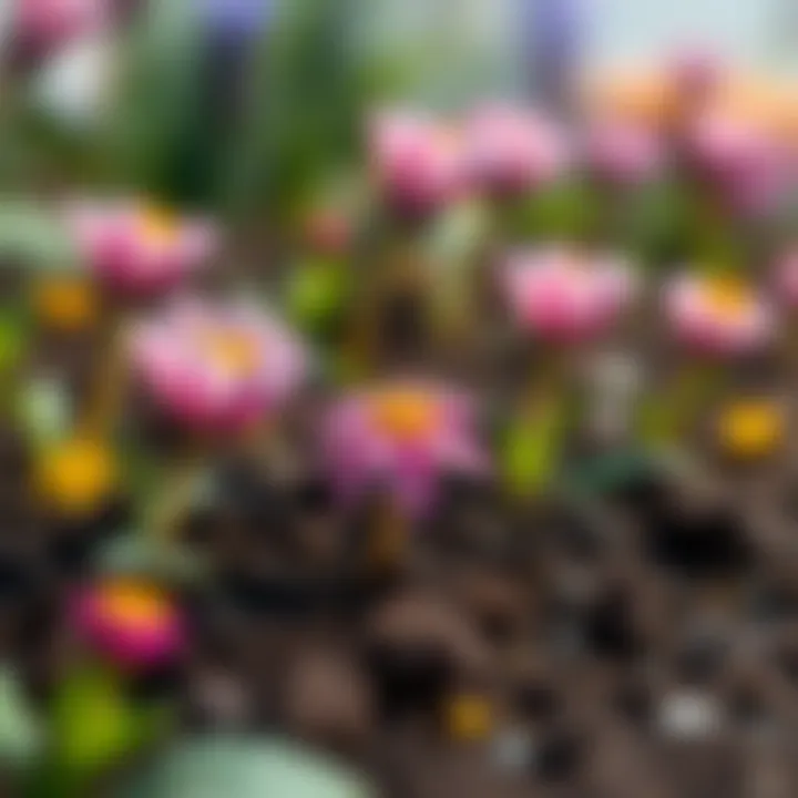 A close-up view of blooming flowers in rich soil, highlighting the natural fragrance.