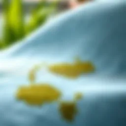 A close-up of grass stains on a fabric