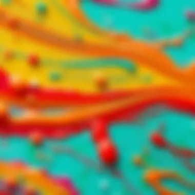 Close-up of a vibrant guaj paint stain on canvas