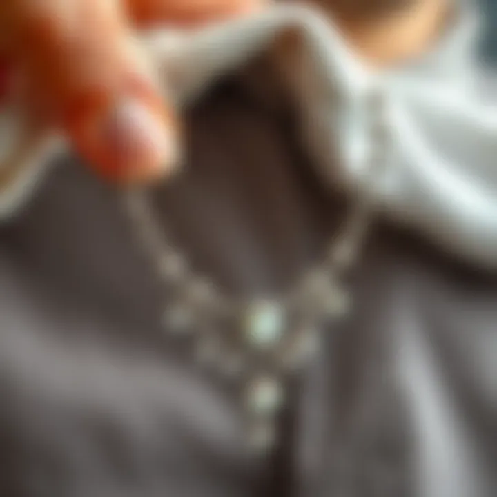 Silver necklace being cleaned with a cloth