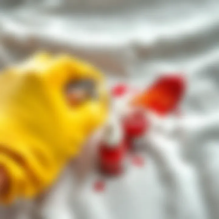 Demonstration of applying stain remover on a fabric