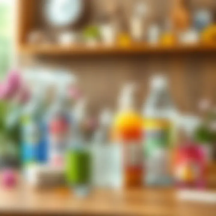 A variety of natural cleaning solutions displayed