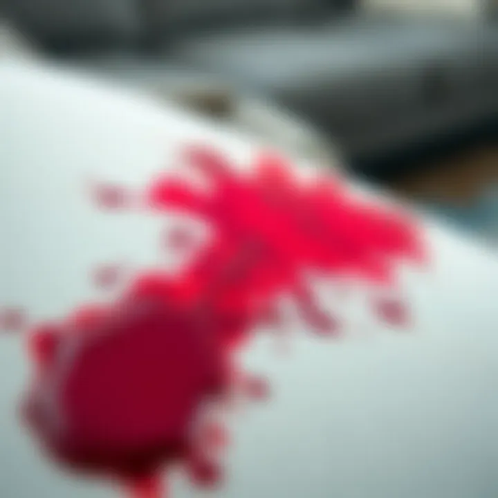 Detailed view of an ink stain on a couch fabric