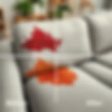 Before and after comparison of ink stain on couch