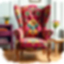 A beautifully refurbished chair showcasing vibrant upholstery