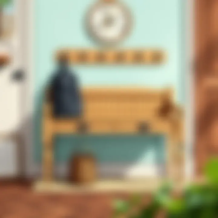 Vintage-inspired entryway bench with hooks