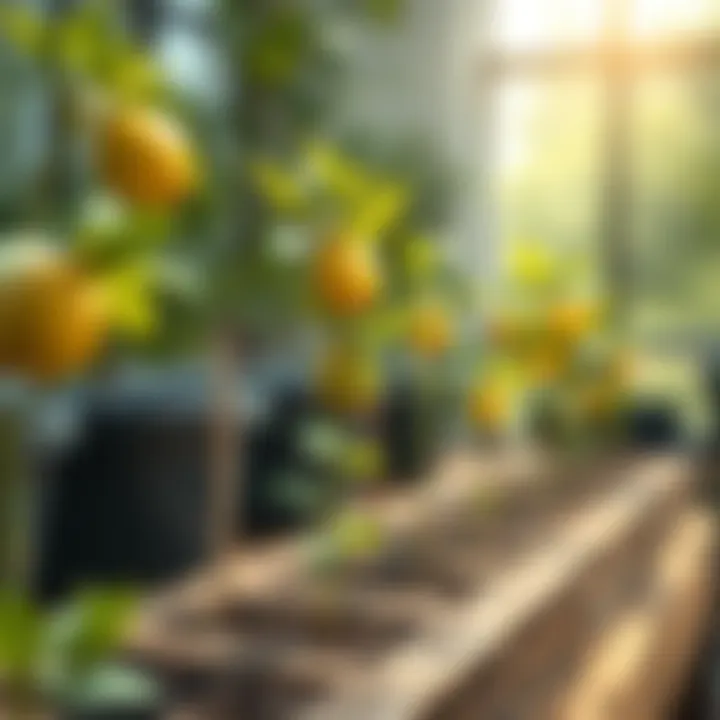 Nurturing lemon saplings in a bright environment