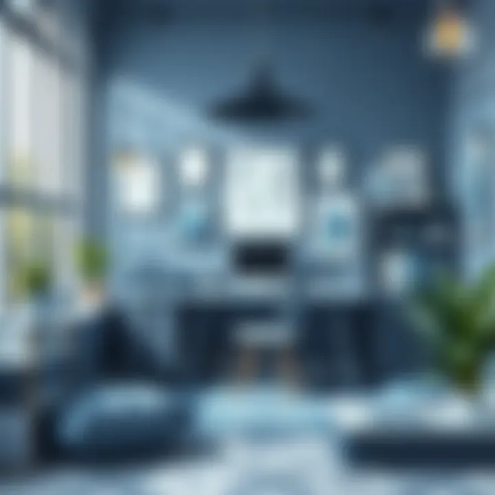 A creative workspace adorned with blue-gray elements inspiring innovation.